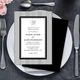 Elegantes Monogramm Schwarz-Weiß gestreifte Hochze Einladung