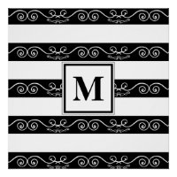 Elegantes Monogramm Schwarz-weiß gestreiftes Desig