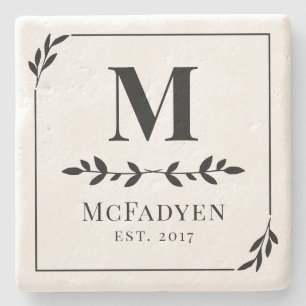 Elegantes Monogramm Schwarz-Weiß-Grün Steinuntersetzer