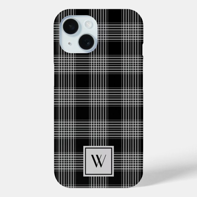 Elegantes Monogramm Schwarz-Weiß-Kariertes Muster Case-Mate iPhone Hülle (Rückseite)