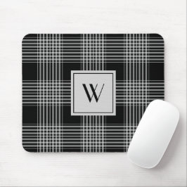 Elegantes Monogramm Schwarz-Weiß-Kariertes Muster Mousepad