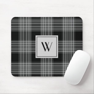 Elegantes Monogramm Schwarz-Weiß-Kariertes Muster Mousepad