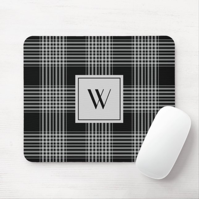 Elegantes Monogramm Schwarz-Weiß-Kariertes Muster Mousepad (Mit Mouse)