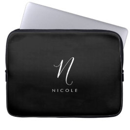 Elegantes Monogramm Schwarz/Weiß Laptopschutzhülle