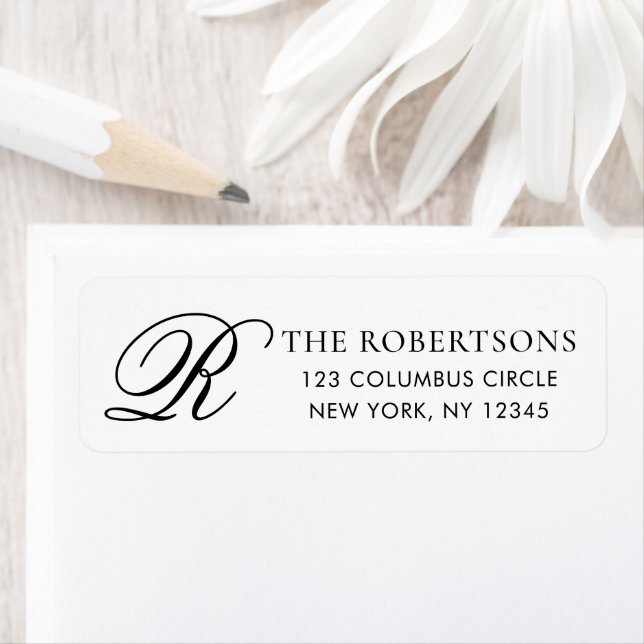 Elegantes Monogramm Schwarz Weiß Rücksendeetikett (Insitu)