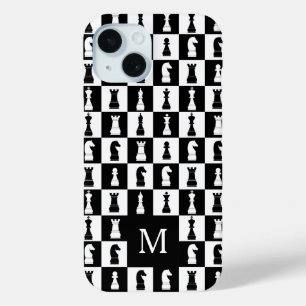 Elegantes Monogramm Schwarz-Weiß-Schachmuster Case-Mate iPhone Hülle