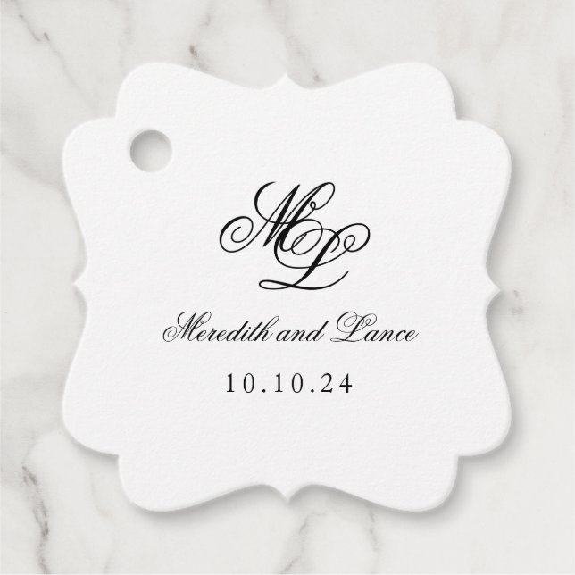 Elegantes Monogramm Schwarz-Weiß-Script Geschenkanhänger (Vorderseite)