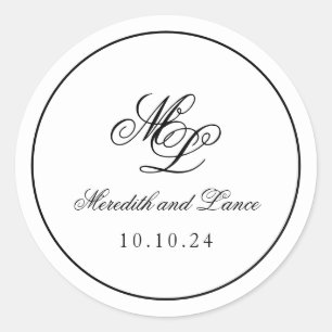 Elegantes Monogramm Schwarz-Weiß-Script Runder Aufkleber