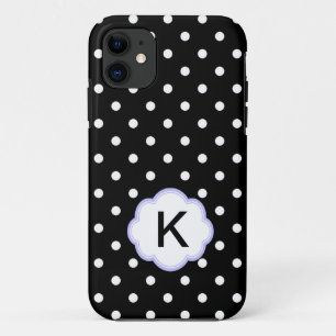 Elegantes Monogramm schwarz-weißer Polka-Punkte Case-Mate iPhone Hülle