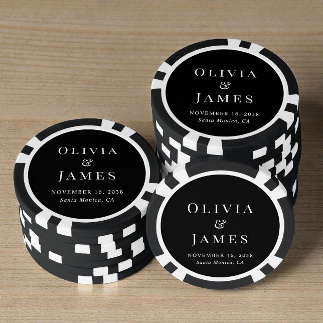 Elegantes Monogramm Schwarze Hochzeit Pokerchips (Chic Monogram Black Wedding Poker Chips)