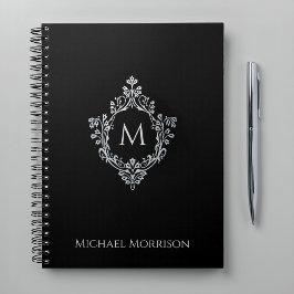 Elegantes Monogramm Schwarze Imitat Silver Vintage Notizblock