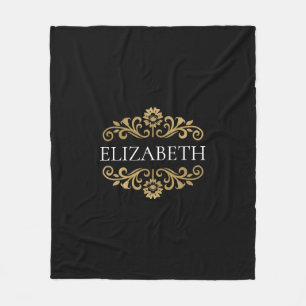 Elegantes Monogramm schwarzes Gold Fleecedecke