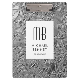 Elegantes Monogramm Silber Geschäft Klemmbrett