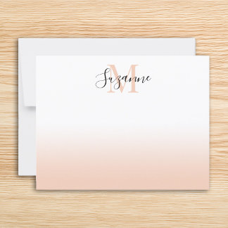 Elegantes Monogramm Soft Peach Ombre Mitteilungskarte