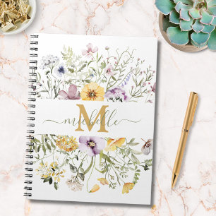 Elegantes Monogramm Sommer Wildblumen Wiese Floral Notizblock