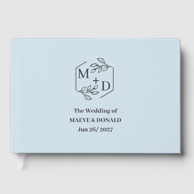 Elegantes Monogramm staubblau Initialen Hochzeit Gästebuch (Vorderseite)