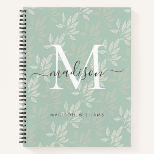 Elegantes Monogramm Teal Botanische Blätter Weibli Notizbuch
