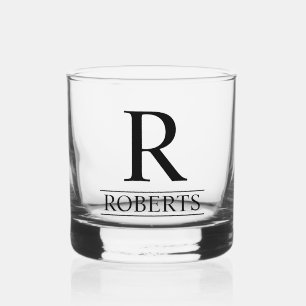 Elegantes Monogramm und Nachname Hochzeit Whiskyglas
