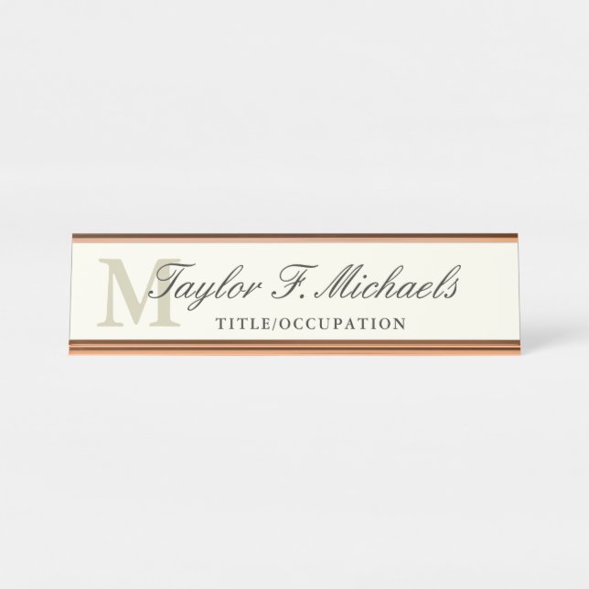 Elegantes Monogramm und Name Schreibtischnamensplakette (Vorderseite )