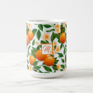 Elegantes Monogramm Valencia Orange und Blossom Kaffeetasse
