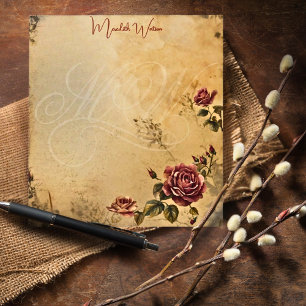 Elegantes Monogramm Vintage-Papier Florale Rose Notizblock