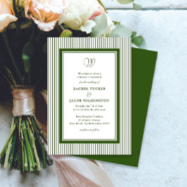 Elegantes Monogramm Waldgrün Gestreifte Hochzeit Einladung