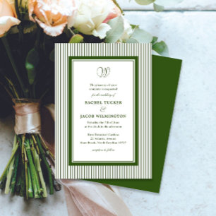 Elegantes Monogramm Waldgrün Gestreifte Hochzeit Einladung