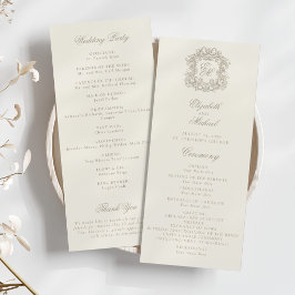 Elegantes Monogramm-Wappen Elfenbein Hochzeitsprog Programm