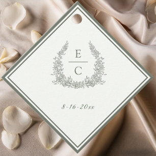 Elegantes Monogramm-Wappen Grün Elfenbein Floral H Geschenkanhänger