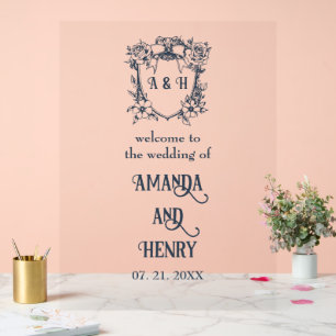 Elegantes Monogramm-Wappen Hochzeitszeichen Acrylschild