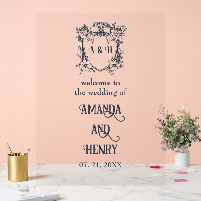 Elegantes Monogramm-Wappen Hochzeitszeichen Acrylschild (Hochzeit)