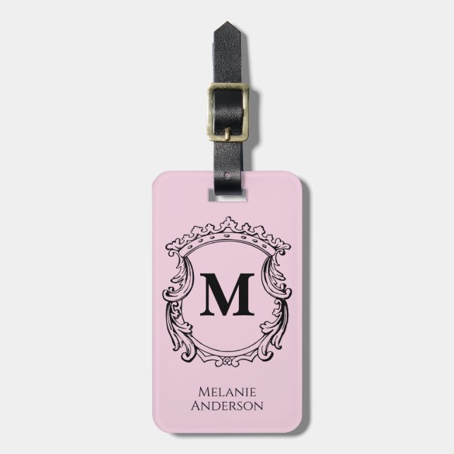 Elegantes Monogramm-Wappen in Rosa  Gepäckanhänger (Vorderseite vertikal)