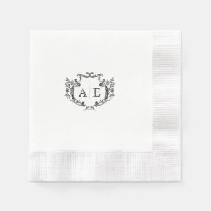 Elegantes Monogramm Wappen Schwarz-Weiß-Hochzeit Serviette