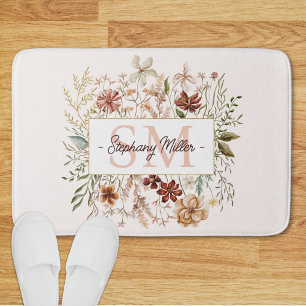 Elegantes Monogramm Wasserfarbe Herbst Wildblumen Badematte