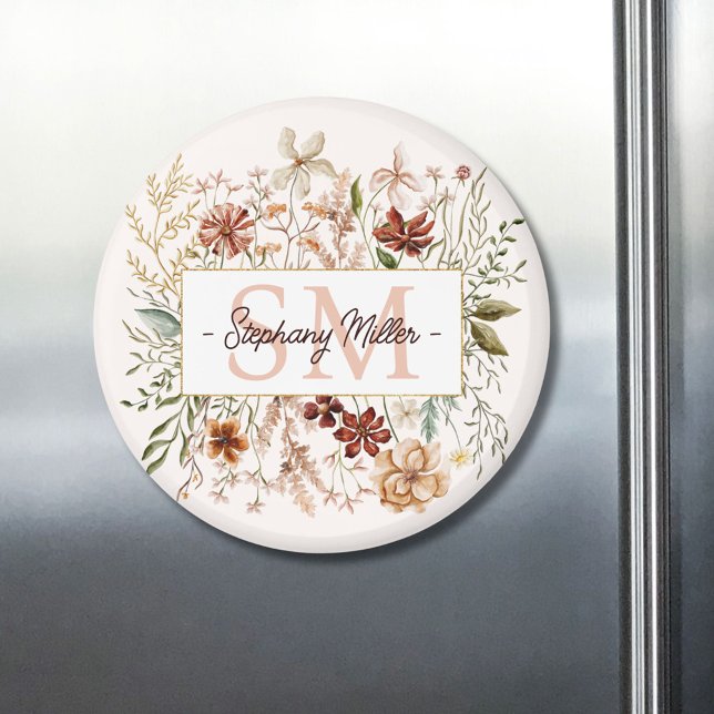 Elegantes Monogramm Wasserfarbe Herbst Wildblumen  Magnet (In situ)