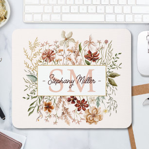 Elegantes Monogramm-Wasserfarben-Herbst-Wildblumen Mousepad