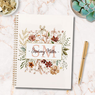 Elegantes Monogramm-Wasserfarben-Herbst-Wildblumen Planer