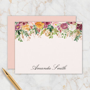 Elegantes Monogramm-Wasserfarben-Rosen-Blumengarte Mitteilungskarte