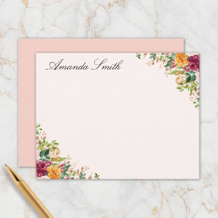 Elegantes Monogramm-Wasserfarben-Rosen-Blumenmuste Mitteilungskarte