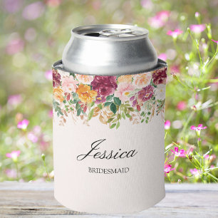Elegantes Monogramm-Wasserfarben-Rosengarten-Braut Dosenkühler