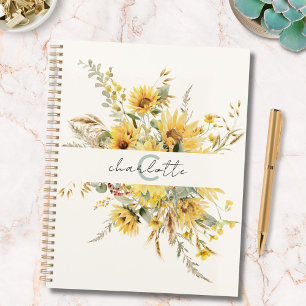 Elegantes Monogramm-Wasserfarben-Sonnenblumenbouqu Planer
