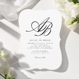 Elegantes Monogramm Weiß Schwarz Hochzeit Einladung