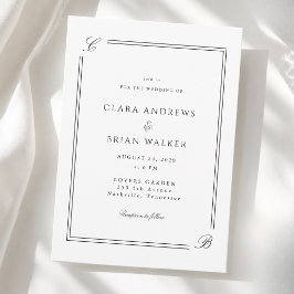 Elegantes Monogramm Weiße Schwarze Umrandung Hochz Einladung