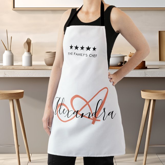 Elegantes Monogramm Weißes Korallenskript Bester C Schürze (Elegant Monogram White Coral Script Best Chef Name Apron)