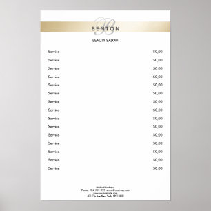 Elegantes Monogramm Weißgold Streifen Preisliste  Poster