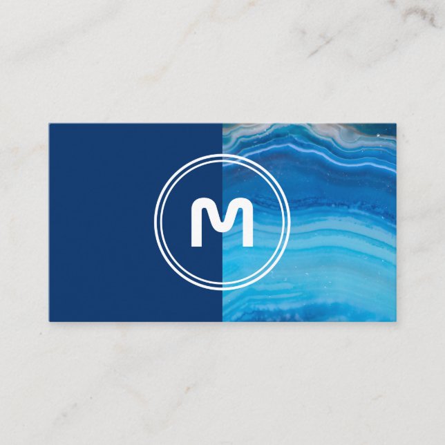 Elegantes Monogramm, zwei Töne tiefblaue Kristalle Visitenkarte (Vorderseite)