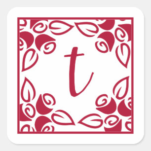 Elegantes Monogrammed Red Roses Motif Quadratischer Aufkleber