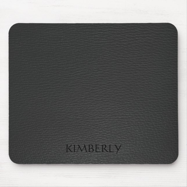 Elegantes Monogrammiertes Black Imitats Leather Mousepad (Vorne)