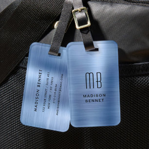 Elegantes monogrammiertes blaues gebürstetes Metal Gepäckanhänger