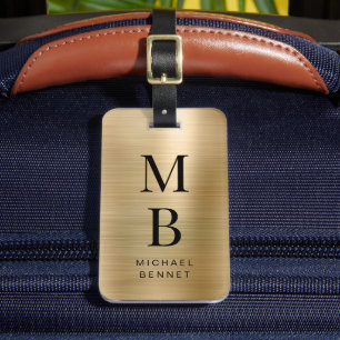 Elegantes monogrammiertes Gold gebürstet Metallisc Gepäckanhänger